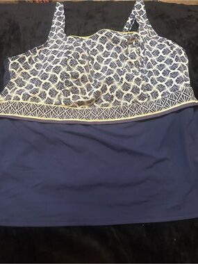 LANDS END Navy Blue Printed Women's SWIM Tank Top 24W BRA  ilining DD